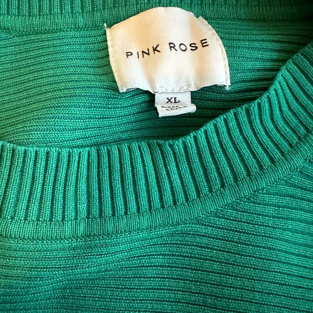Pink Rose Green Ribbed Women's Sweater Size XL - Picture 5 of 6